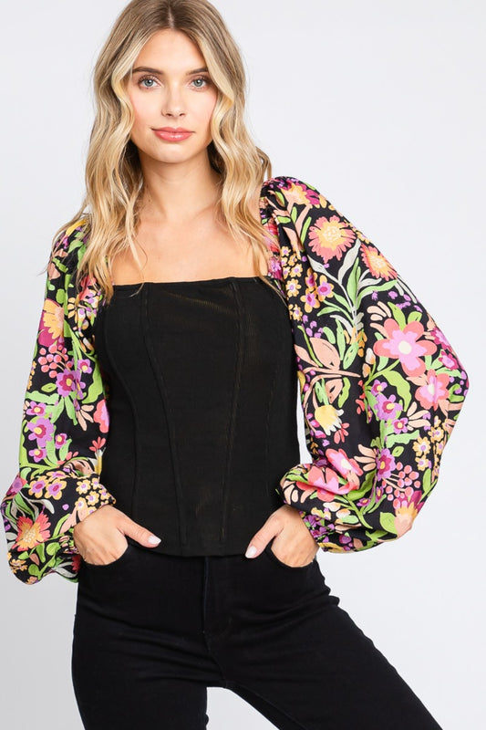 ODDI Full Size Floral Balloon Sleeve Blouse